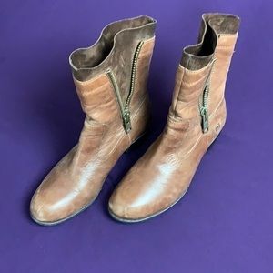 BORN Brown Leather Double Zip Ankle Boots Sz 8.5